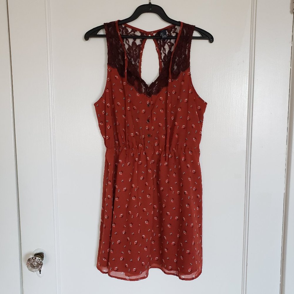 Forever 21 Burnt Orange Lace Blouson Mini Dress L Boho